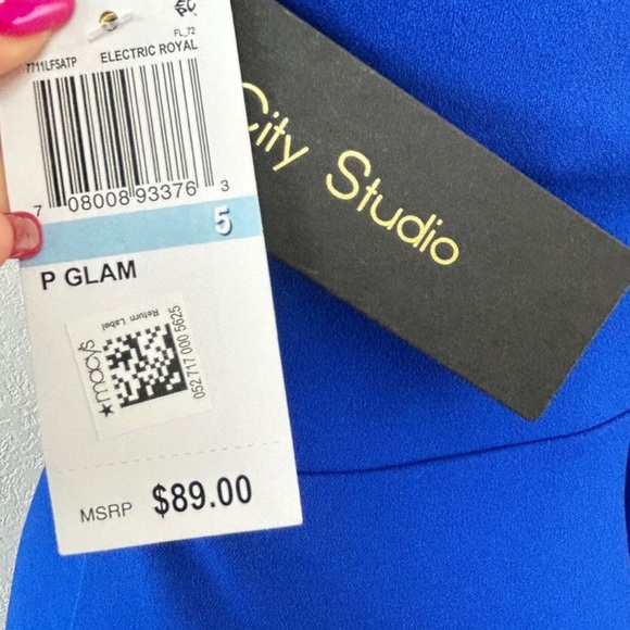 CITY STUDIO Blue Crepe Cut-Out Evening Dress - Picture 4 of 7